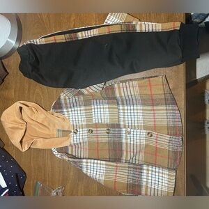 SHEIN Tan and Black Plaid Kids Matching Set